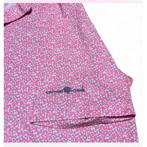 FootJoy Polo Shirt Mens Medium Pink Floral Logo Left Sleeve - Picture 3 of 8